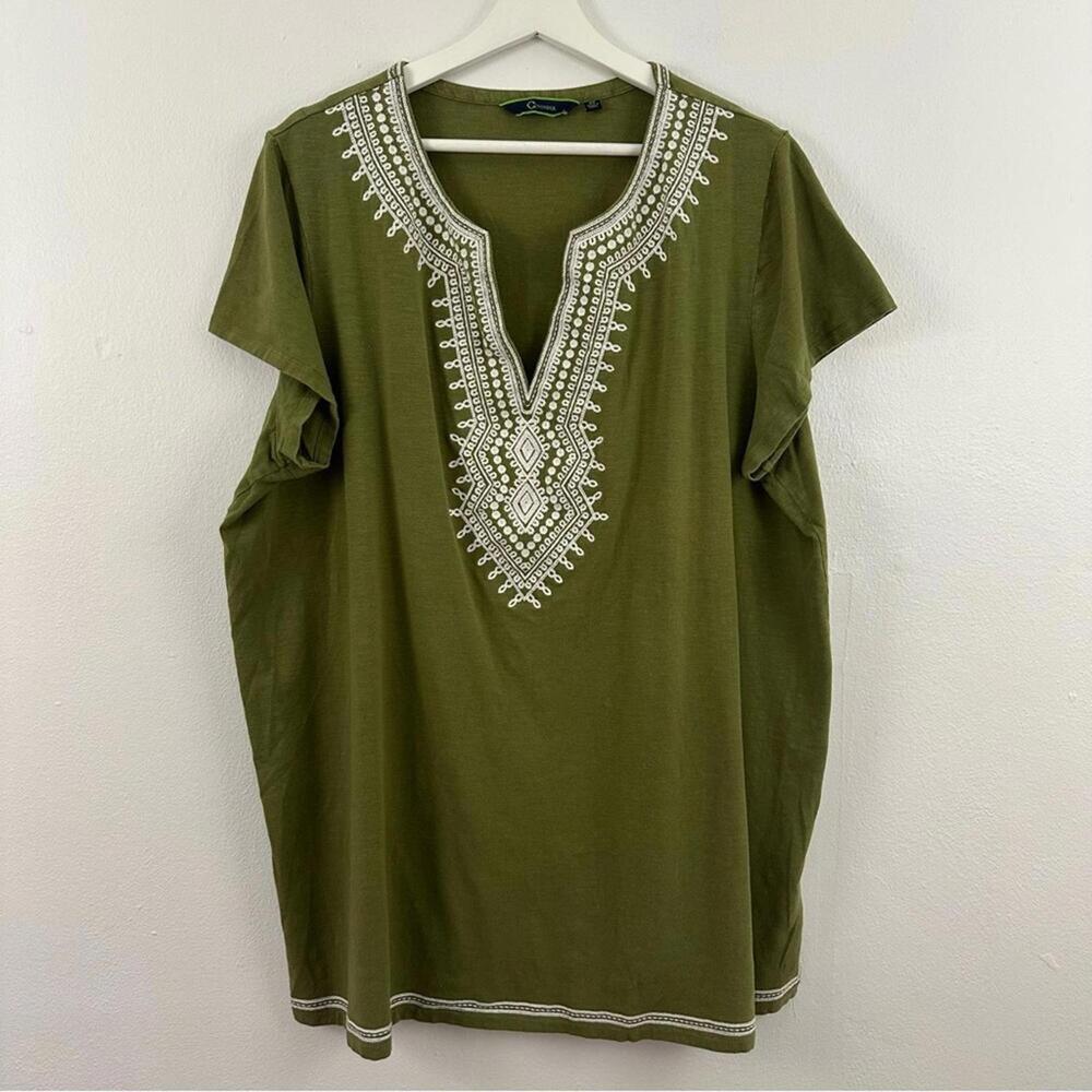 C Wonder EmBroidered Split V-Neck Short Sleeve Tunic Women's Size XL